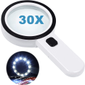 Miniatyrbillede 1 af 5: Forstørrelsesglas med 12 LED-lys, 30x dobbelt glaslinse håndholdt belyst forstørrelsesglas læseforstørrelsesglas