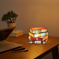 Miniatyrbilde 5 av 5: Farget glass stablet bøker lampe, nattlys, belysning bok stabling lanterne, stablet estetisk bordlampe for soverom hjemmekontor dekor