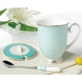Miniatyrbilde 3 av 5: Tech Euro Style Porselen Te Kopp Kaffe Krus med Lokk for Frokost Hjem Kjøkken ((Stripemønster) (Cyan)) C