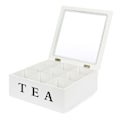 Miniatyrbild 4 av 4: Tebox i trä med 9 fack och displayfönster - Förvaringslåda för tepåsar vit - 23 x 23 x 9 cm