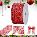 Miniatyrbilde 3 av 5: Valentinsdag Mesh Glitterbånd Sheer Metallic Mesh Bånd for Hjemmefest Gaveinnpakning Krans DIY Håndverk Dekorasjon(Rød)