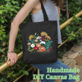 Miniatyrbillede 2 af 5: Canvas Tote Taske Broderikit med Blomstermønster, Kunst og DIY Voksne Korssting Håndværkssæt, Sort