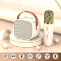 Miniatyrbillede 3 af 5: Mini Karaoke Maskine Sæt, Bærbar Stereo Bluetooth Højttaler med 2 Trådløse Mikrofoner til Børn Voksne, Op til 512G Opbevaring, Håndholdt Mikrofon(hvid)
