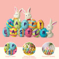 Pikkukuva 2 / 4: Pääsiäispupun porkkanoiden keskipistekoriste, jossa on sana Spring Tabletop Bunny & Egg Easter -hahmo kodin ja toimiston sisustukseen