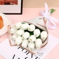Miniatyrbilde 4 av 5: Kunstige tulipaner blomster til hjemmedekorasjon, 8 stk hvite