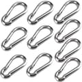 Karbinhakar i rostfritt stål - Förpackning med 10 karbinhakar med snäppkrokar (40 mm x 4 mm)