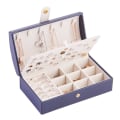 Miniatyrbilde 1 av 4: Liten smykkeskrin for reise for kvinner og jenter, lite smykkeskrin, bærbar smykkeholder for ringer, øredobber, halskjede, armbånd (blå)