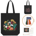 Miniatyrbillede 1 af 5: Canvas Tote Taske Broderikit med Blomstermønster, Kunst og DIY Voksne Korssting Håndværkssæt, Sort