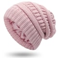 Miniatyrbild 1 av 5: Stickad mössa för kvinnor, foder i satin, skidmössa för kvinnor, slouchy vintermössa för flickor pink