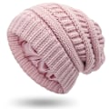 Pikkukuva 1 / 5: Naisten neulottu pipo, satiinivuorattu naisten laskettelupipo, tyttöjen slouchy talvipipo pink