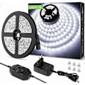 Miniatyrbilde 1 av 5: 5M LED 1200Lm Kald Hvit Dimbar, 12V 6000K 300 LEDer 2835, Selvklebende LED-stripe med Dimmer, Koblinger + Transformator