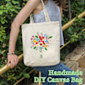 Miniatyrbild 2 av 5: Canvas Tote Bag Broderikit med Blommönster, Konst och DIY Vuxna Korsstygnshantverkssatser, Vit