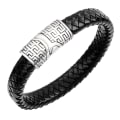 Miniatyrbillede 1 af 4: Herrearmbånd i læder, sort/brun flettet titanium magnetlås