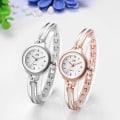 Miniatyrbilde 2 av 5: Elegant dameklokke Analog kvarts armbåndsur Dame liten enkel uformell klokke spenneklokke med metallarmbånd Rose gull/Sølv