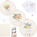 Miniatyrbild 1 av 5: 3 set med full serie av nybörjarbroderikit, DIY handbroderi startset, kvinnor och blommönster