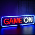 Miniatyrbillede 1 af 5: Rød og hvid Game on neon skilt Game on til vægdekoration, USB til familie, børneværelse, bar, soveværelsesfest...