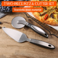 Miniatyrbilde 2 av 5: Pizzasaks og pizzaspade sett, profesjonell pizzaskjærer i rustfritt stål, hjulrulle pizzaspade for brødvafler pannekaker