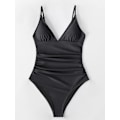 Miniatyrbilde 5 av 6: Badedrakt Dame Magekontroll Push Up Badehette V-hals Polstret Hel Badedrakt black L