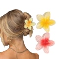 Miniatyrbild 1 av 5: 2 st blommiga hårklämmor, hawaiianska blomklämmor, stora söta hårklämmor för kvinnor med tjockt hår (2 st)