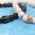 Miniatyrbillede 4 af 5: Distance Par Armbånd med King&Queen Krone Hans&Hendes Sorte Matte Agat Perler Armbånd