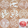Pikkukuva 1 / 5: Luovat DIY muoviset stencilit 8 kappaletta kasvi- ja kukkakuvioita