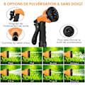 Miniatyrbillede 3 af 5: 30m/98ft Udvidelig haveslange, fleksibel, med 8-funktions sprøjtepistol og 1/2\" og 3/4\" adaptere til vanding, orange
