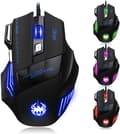Gaming mus med kabel, 2400 DPI, 7 knapper ergonomisk mus, optisk USB-mus, computermus, ledningsmus til pc, bærbar, sort