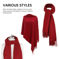 Miniatyrbillede 4 af 4: Dame Poncho Sjal med Knapper Frynser Kappe Tæppe Cashmere Blanding Blød Varm Multifunktionel til Forår Efterår Vinter red 68X200cm
