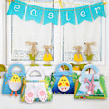 Miniatyrbild 5 av 5: Påskdekorationer tecknade ägg korg godispåse present till barn tygpåse glad påsk födelsedagsfest presentpåsar påskgodispåsar