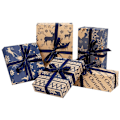 Miniatyrbilde 1 av 5: Julegavepapirark, resirkulert kraftpapir - 5 marineblå juletemadesign - 10 ark - 70 x 50 cm per ark