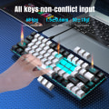 Miniatyrbillede 5 af 7: Kablet mekanisk gaming-tastatur, isblå LED-baggrundsbelyst 68 taster mini kablet kontortastatur til Windows bærbar PC Mac black/white