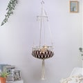 Miniatyrbild 4 av 4: Macrame hängande katthängmatta inomhus bomullsrep tofs kattkorg säng rund kattsäng gunga bo för sova, leka, klättra och slappa