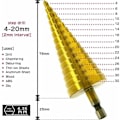 Miniatyrbillede 2 af 5: Sæt med 3 trinstyr, rustfrit stål, 4-12/20/32 mm, titanium konisk trekant, med sekskantet skaft