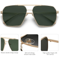 Pikkukuva 3 / 3: Retro Ylisuuret Neliömäiset Polarisoivat Aurinkolasit Unisex Vintage Varjot UV400 Klassiset Suuret Metalliset Aurinkolasit gold
