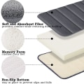 Miniatyrbillede 2 af 5: Hukommelsesskum Bademåtte Antislip Absorberende Super Blød Fløjl Badeværelsesmåtte Tæppe Super Vandabsorption Badeværelsesmåtte Tyk Badeværelsesmåtte Grey 17 X 24 inch