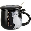 Miniatyrbillede 2 af 5: Krus Sød Keramisk Kaffekop med Dejligt Kattepote-låg Rustfri Stål Ske, Specielt Tekop Sæt 450ml/16oz (Sort)