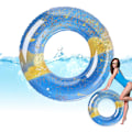 Miniatyrbild 1 av 5: Transparent Regnbåge Glitter Paljetter Badring Uppblåsbar Hållbar Flytande Gummitub Pool Strand Sommarfest För Barn Vuxna