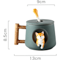 Pikkukuva 2 / 5: 3D Söpö Koirakahvimuki Keraamiset Teekupit Kannella ja Lusikalla Sarjakuva Shiba Inu Kuppi Upotettu Eläin Ulkopuolella Aamumuki 420ML Dark green