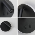 Miniatyrbilde 2 av 5: LED vegglampe, nattbordslampe, 12W LED veggleselys, justerbar spot （3W + 9W 3000K varmt lys） svart (Rund form) [Energiklasse F]