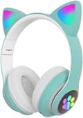 Gaming Headset Mode Bluetooth Katt Öra Led Ljus Upp Trådlöst Headset-Grön