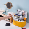 Miniatyrbillede 3 af 4: Kosmetisk taske makeup taske til pung pung rejse skønhed lynlås arrangør taske gaver, PU læder vaskbar vandtæt yellow 8.5inch x 5.5inch x 4.5inch