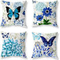 Miniatyrbild 1 av 5: Prydnadskuddar Överdrag 45 x 45 cm Blå Blommig Fjäril Kuddfodral 45 x 45 cm Mjuk Polyester Fyrkantig Prydnadskudde Fodral Set med 4