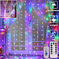 Pikkukuva 1 / 5: LED-verhovalot, ikkunan verhon keijun tuikkuvalot 3mx3m 300 lediä USB-käyttöinen 8 tilaa Jääpuikko LED-valosarja kaukosäätimellä ja ajastimella Multi-colored