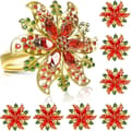 8 stk. Jule Serviettringer, Gull Juleblomst Serviett Holdere Jule Serviettspenner med Rhinestone for Julelunsj