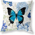 Miniatyrbilde 2 av 5: Pynteputetrekk 45 x 45 cm Blå Blomstret Sommerfugl Putetrekk 18 x 18 tommer Myk Polyester Firkantet Pynteputetrekk Sett med 4