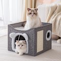 Miniatyrbilde 4 av 4: Sammenleggbart Kattehus, Katteseng 2-lags Stor Kattehule for Kjæledyr med Klorebrett og Myk Ball for Små og Mellomstore Kjæledyr Innendørs