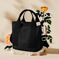 Miniatyrbilde 5 av 5: Canvas Tote Bag med Lommer for Kvinner, Skulderveske, Stor Kapasitet Skulderveske med Justerbar Stropp, for Shopping, Arbeid og Reise Azul oscuro L