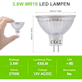 Pikkukuva 2 / 5: MR16 LED-spottivalot GU5.3-kanta Lämmin valkoinen 2700K, 3,8 W vastaa 40 W halogeenia, LED-spotti GU5.3 12 V himmennettävä 430 Lumen MR16 LED-lamppu, 6 kpl