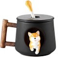 Pikkukuva 1 / 5: 3D Söpö Koirakahvimuki Keraamiset Teekupit Kannella ja Lusikalla Sarjakuva Shiba Inu Kuppi Upotettu Eläin Ulkopuolella Aamumuki 420ML Black