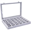 Miniatyrbillede 1 af 5: 30 Rum Fløjl Glas Smykker Ring Armbånd Display Organizer Etui Holder Øreringe Opbevaringsboks